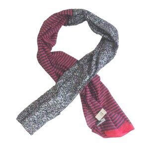 NWT Talbots Red/Blue Stripe & Black Floral Cotton/Silk Lightweight Scarf Wrap